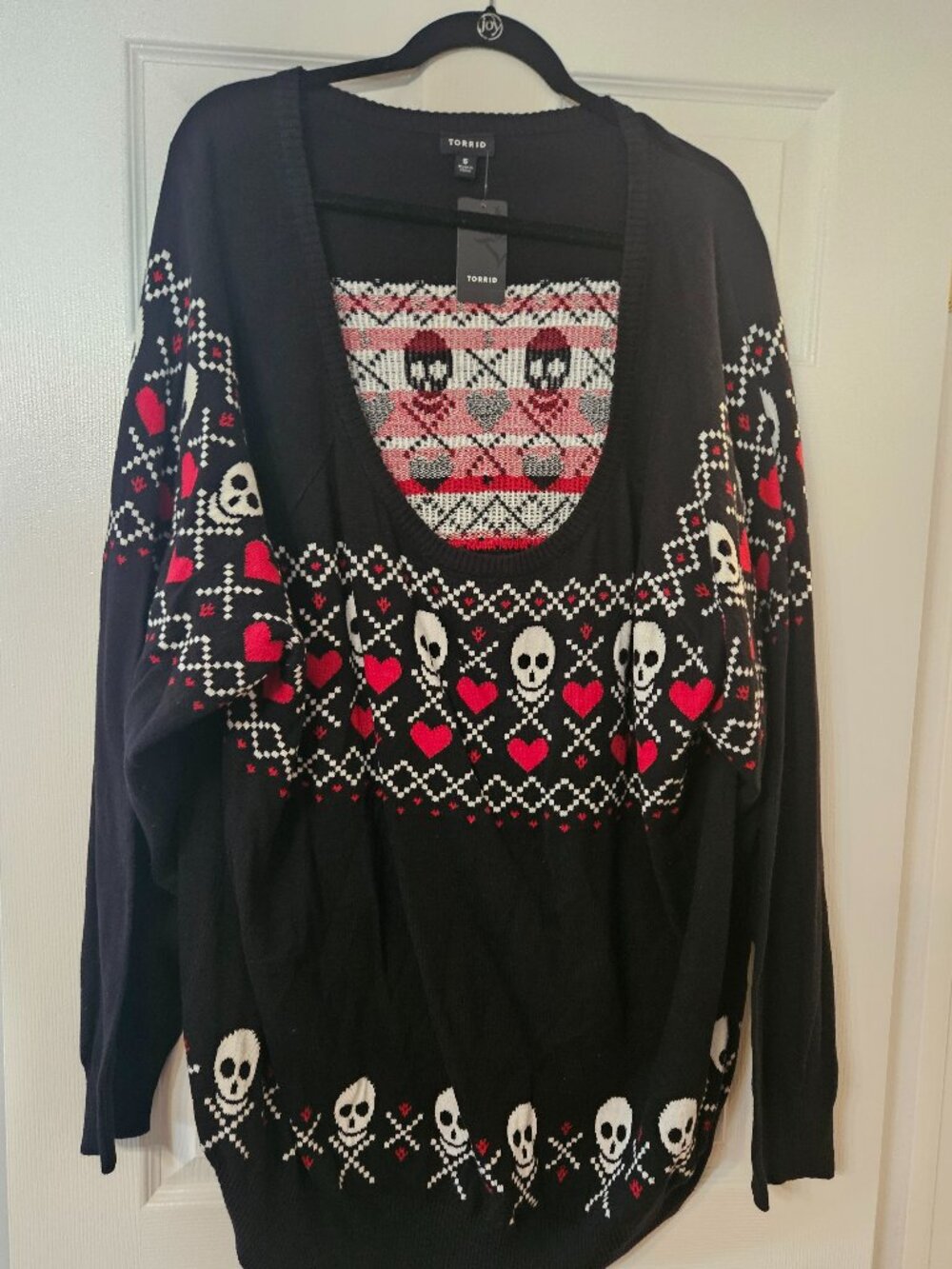 Torrid Black Knit Sweater with Red Heart Pattern